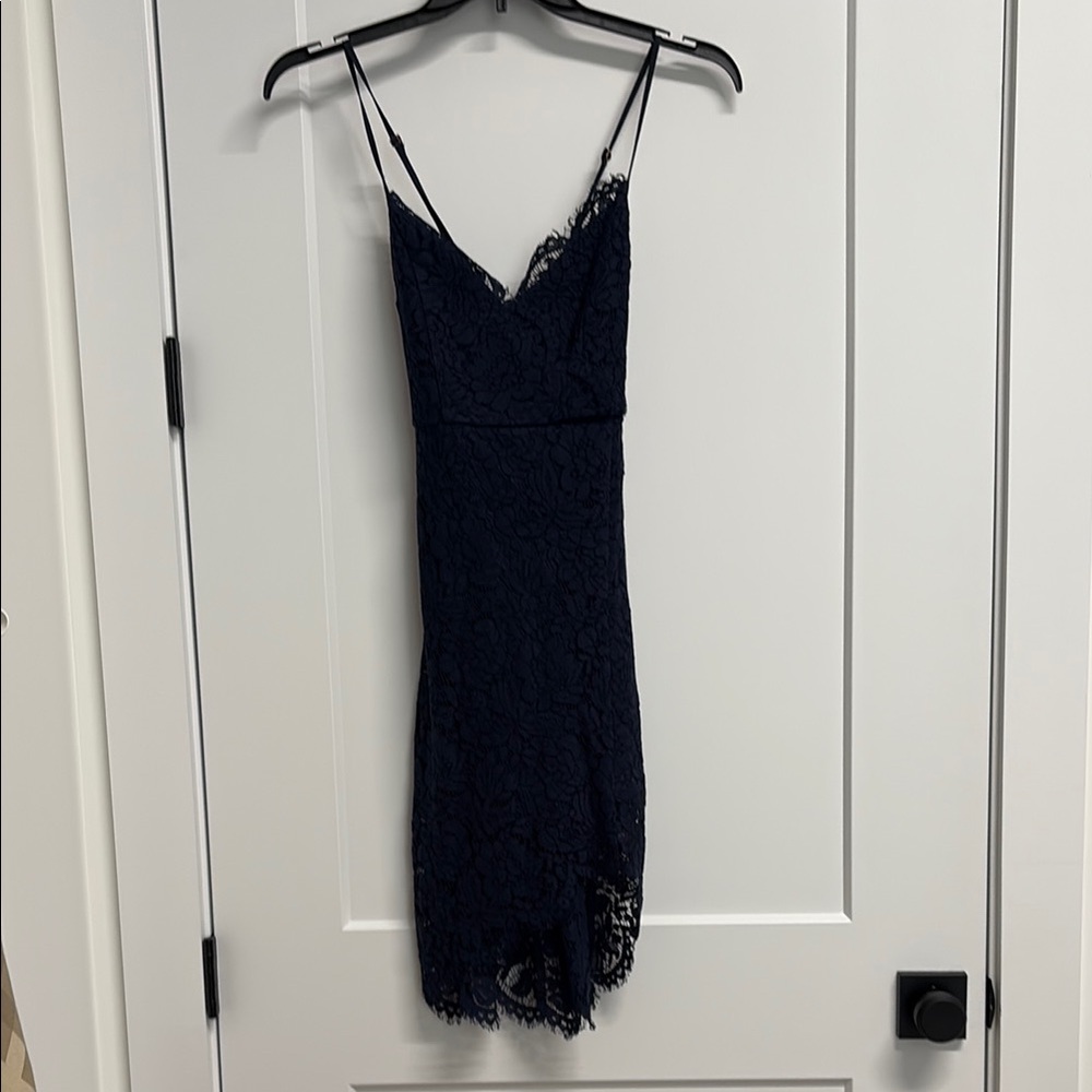 GUC Lulu's Navy Lace Sleeveless Asymmetrical Mini Dress, S